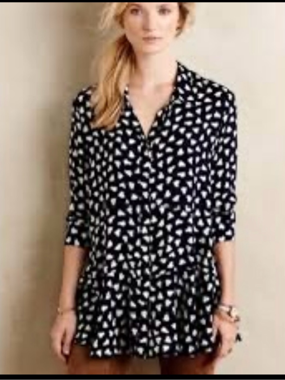 Anthropologie 11-1 Tylho Heart Blouse Top Tunic Peplum Blue White Small P